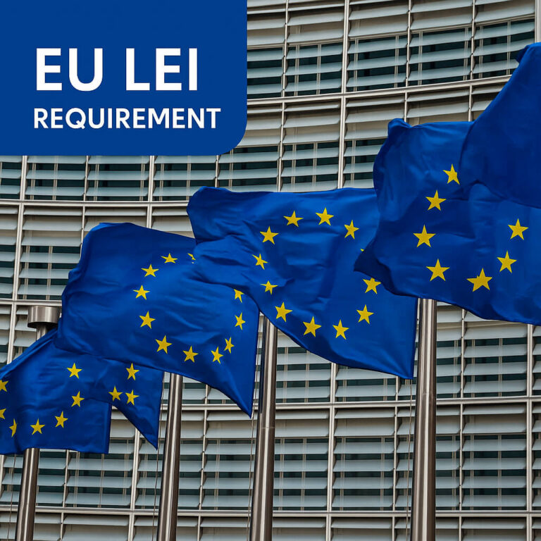 EU LEI-krav – Europeiska unionens flaggor framför kommissionens byggnad, som symboliserar Legal Entity Identifier-skyldigheter i EU