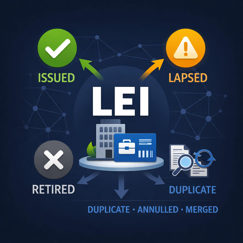 Artikel som förklarar varför LEI-status är viktig, inklusive statusarna utfärdad, förfallen, inaktiv och undantagsstatusar i LEI-systemet